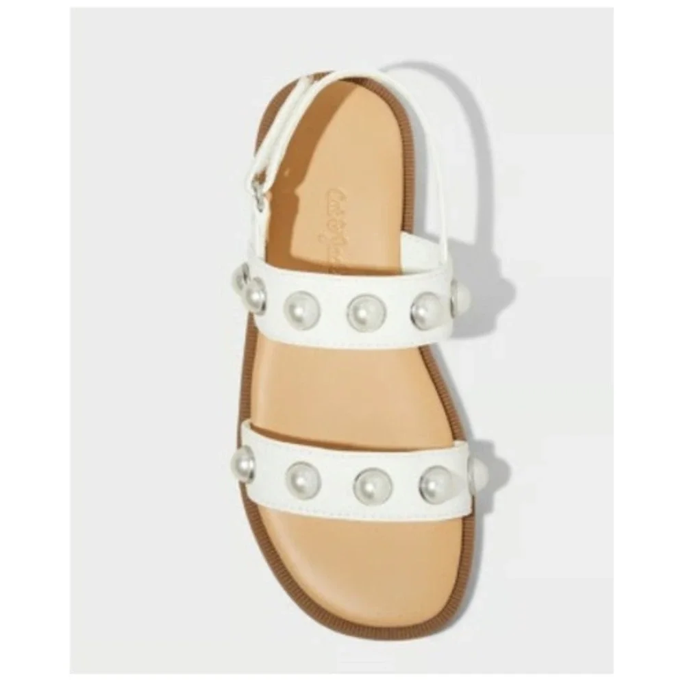 Toddler Girls Cat & Jack Selene Pearl Sandals White 5T New With Tags